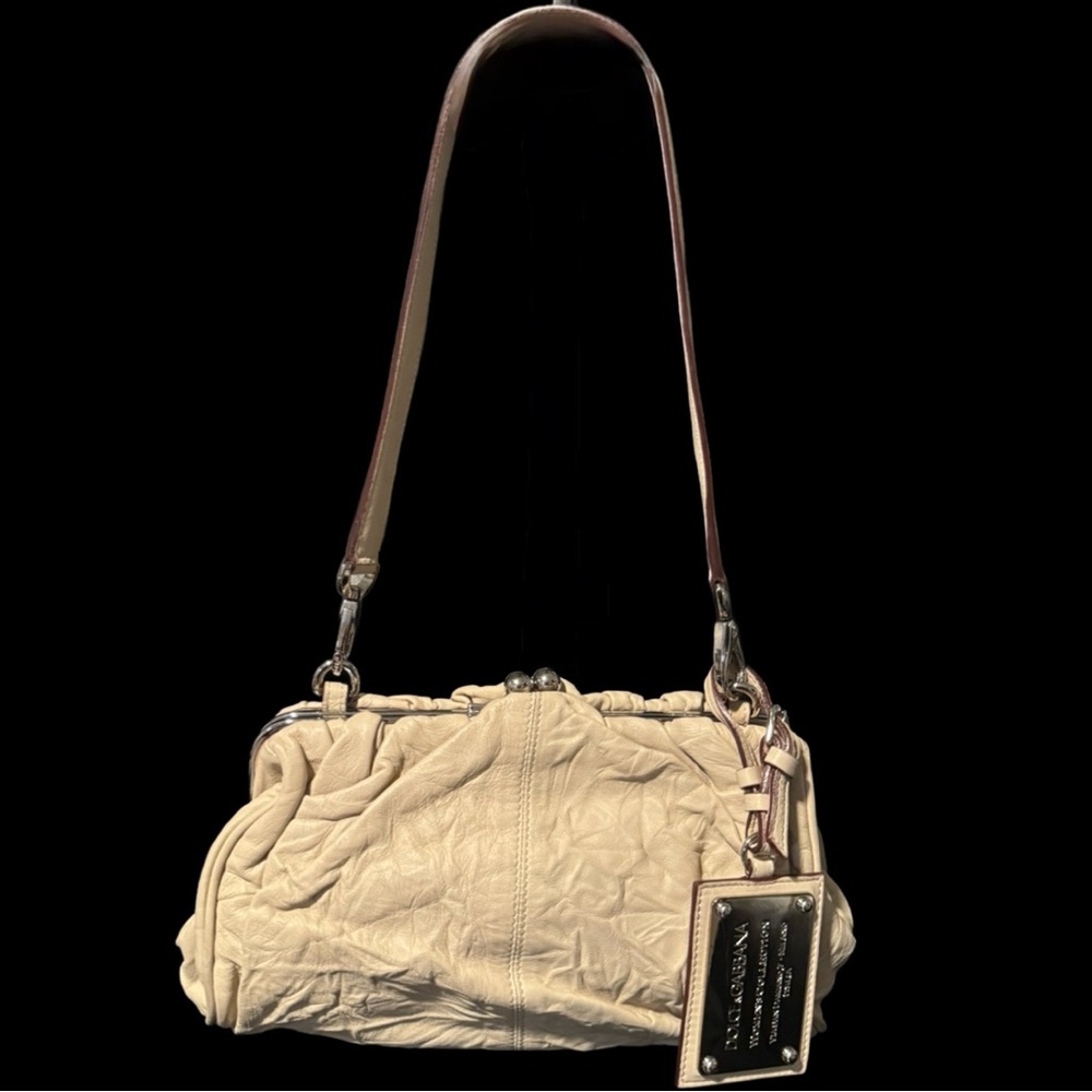Dolce & Gabbana Miss Curly Cream “Wrinkled” Leather Shoulder Bag - Picture 2 of 11